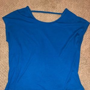 blue braided open back blouse